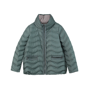 HONRN/红人绿色轻薄短款立领白鸭绒羽绒服外套女款冬季HG55YR122