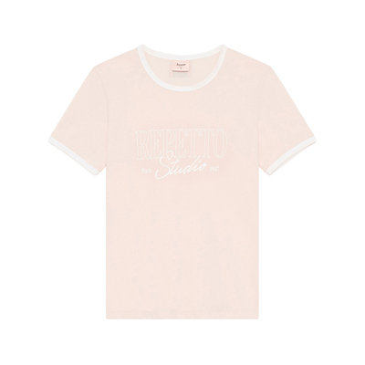 REPETTO丽派朵 女士纯棉短袖T恤白色/粉白色2026夏季新品
