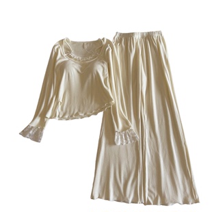 双面海岛绒睡衣女秋冬季长袖蕾丝带胸垫睡衣两件套保暖家居服套装