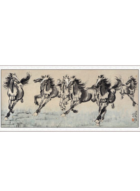 马到成功客厅沙发背景墙风水壁画
