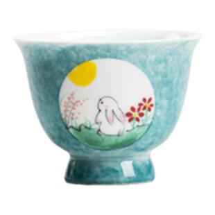 陶瓷茶杯手绘玉兔品茗杯个人单杯白瓷杯子功夫茶具主人杯茶碗茶盏