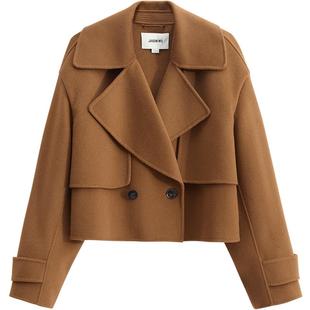 JASON WU秋冬新款简约通勤大翻领羊毛羊绒双面呢大衣短款毛呢外套