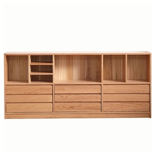 原木色全实木多功能柜红橡木书柜架矮客厅电视墙斗柜抽屉收纳柜子