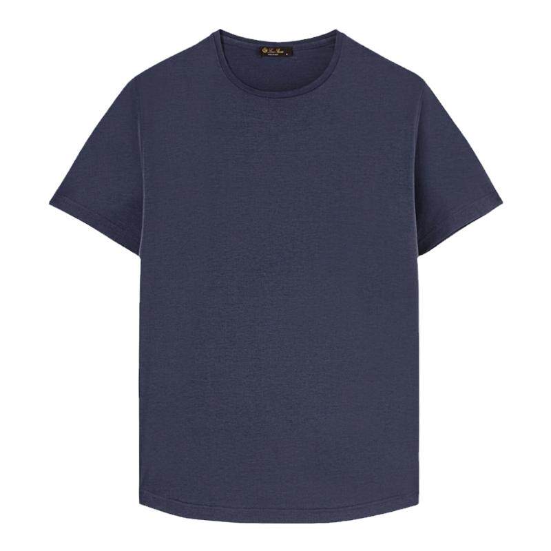 Loro Piana/诺悠翩雅男装蓝色桑蚕丝和和棉质混纺短袖休闲T恤