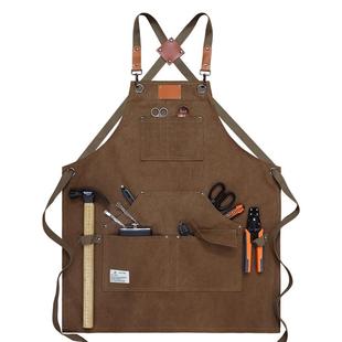 欧美风厚帆布防水围裙定制logo印字木工匠人园艺师画画男士工作服