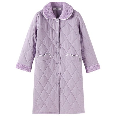 美标甜美纯棉三层加厚夹棉睡袍女