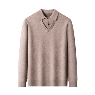 九皇羊男士翻领POLO领针织衫上衣100%纯羊毛衫假两件商务休闲毛衣