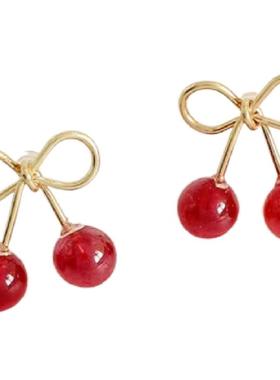 杨紫同款红色水果小樱桃耳钉