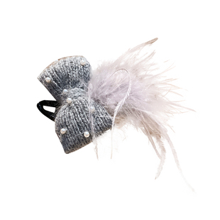 气质灰色蝴蝶结驼鸟毛针织懒人发夹女高级感复古头饰盘发秋冬发卡