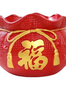 大号红陶圆形花盆福袋发财树