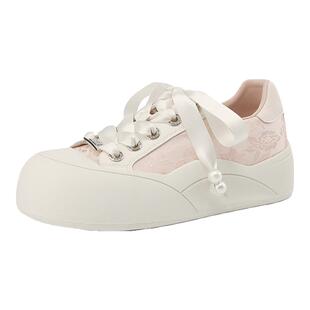 达芙妮厚底板鞋女款2026新款春秋透气国风配裙子小白鞋百搭面包鞋