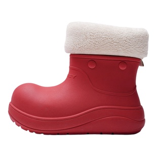 多嘴驴Donkey红色小丑鞋雪地靴女款冬季厚底雨靴防水短筒大头棉鞋
