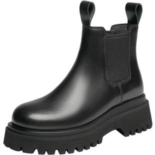 红蜻蜓切尔西靴女2025年秋季新款英伦靴圆头短靴烟筒靴女WFC32389