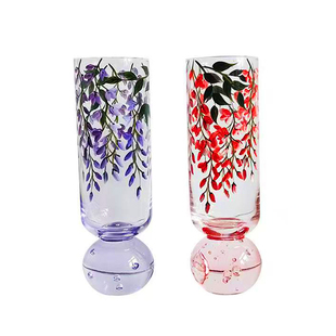 中古杯气泡球球手绘花朵可爱粉紫香槟杯起泡酒杯果汁饮料玻璃水杯