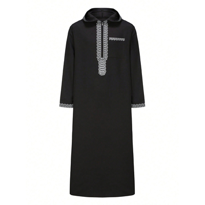 中东男士连帽长袍刺绣宽松长款礼拜服少数民族服装长衫Arab Robe