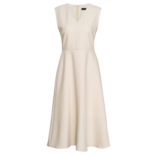 罗衣优雅通勤无袖连衣裙女夏季正式场合气质杏色大摆中长裙11740