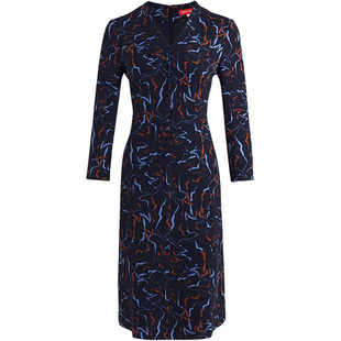 商场同款皮尔卡丹女装中长款纹理花长袖连衣裙女轻奢高级感