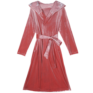 睡袍女款2025新款冬季长款高级感金丝绒连帽长袖睡衣晨袍浴袍秋冬