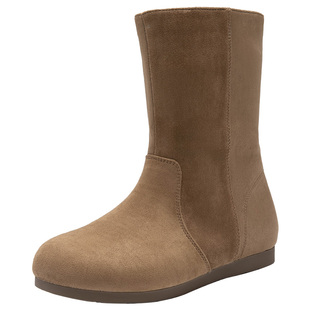 大东女鞋短靴2025冬季新款英伦复古绒面西部靴圆头美拉德中筒女靴