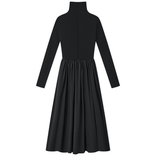 Halo Luu 赫本风黑色高领连衣裙女冬季内搭裙子收腰显瘦气质长裙