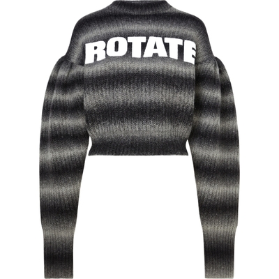 【折扣】Rotate 女印花条纹混纺黑色毛衣