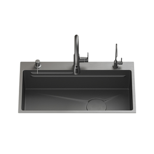 德国枪灰色小米粒压纹厨房水槽大单槽加厚304不锈钢洗碗池套装