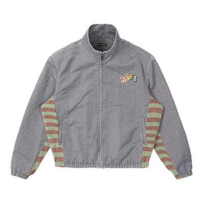 Randomevent【春季新品】洗水尼龙拼接夹克条纹拼接仿旧立领外套