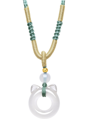 周六福玉髓吊坠女款清透小猫链坠