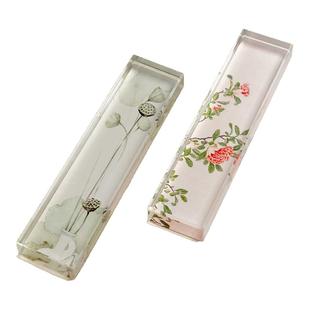 国风小镇尺实用精致水晶透明镇纸镇尺摆件笔搁迷你便携小巧光滑