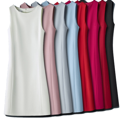 通勤OL圆领连衣裙气质小黑裙职业装女士打底中长款无袖连衣裙子