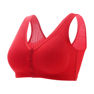 本命年文胸纯棉中老年人妈妈大红色内衣女士无钢圈前扣固定杯背心