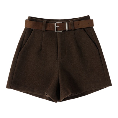 秋冬季加厚高腰毛呢短裤休闲靴裤