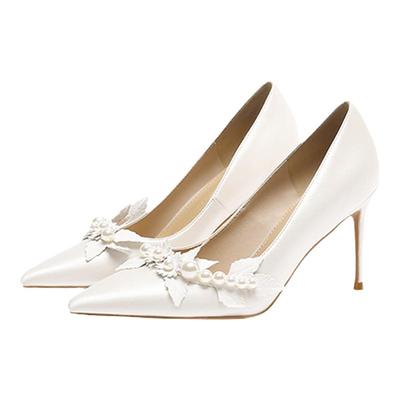 Lusen缎面婚鞋法式婚纱鞋