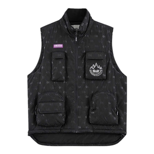 ONIARAI/鬼洗24秋冬鬼洗多口袋反光印老花棉服男式马甲 B340191