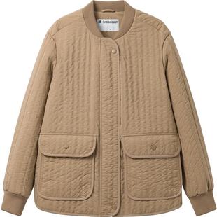 播冬季竖条纹绗缝外套女休闲宽松棒球领棉服DDR4PD5091