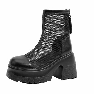 10cm真皮马丁靴女款2026夏季新款网纱网面小个子增高镂空凉短靴子