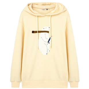 布景卫衣女加绒春季新品简约可爱图案刺绣连帽宽松外套上衣1014