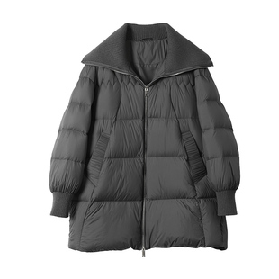 【特】 如云朵般敲温暖 保暖针织大翻领拼接90白鹅绒宽松羽绒服