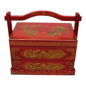 仿古代中式食盒结婚庆饭盒餐复古陪嫁提篮手道具红色送装木质多层