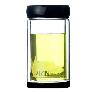 富光茶缸子圆形带盖双层玻璃杯