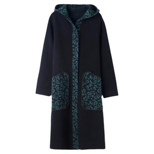 大码款毛呢连帽大衣外套女毛衣中长款针织开衫加厚春秋宽松妈妈装