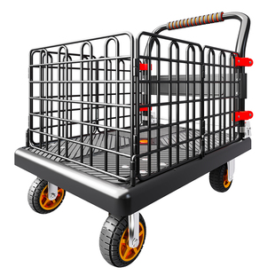 围栏平板车静音可折叠家用快递手推车小拉车轻便捷搬运车拉货拖车