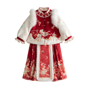 汉服女童2025冬款儿童新中式中国风仙气明制马面裙套装加厚拜年服