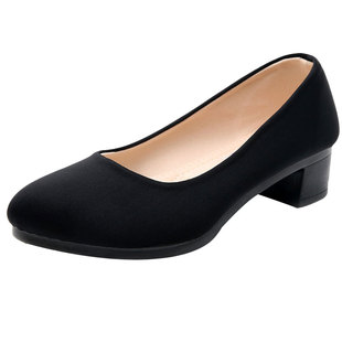 老北京布鞋工装鞋女士新款单鞋黑色高跟上班工作鞋软底久站不累脚