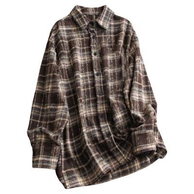 宽松廓形中长款加厚磨毛长袖衬衫