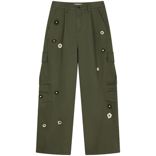 TeenieWeenie小熊女装休闲裤秋冬季立体花朵内磨毛工装裤长裤子