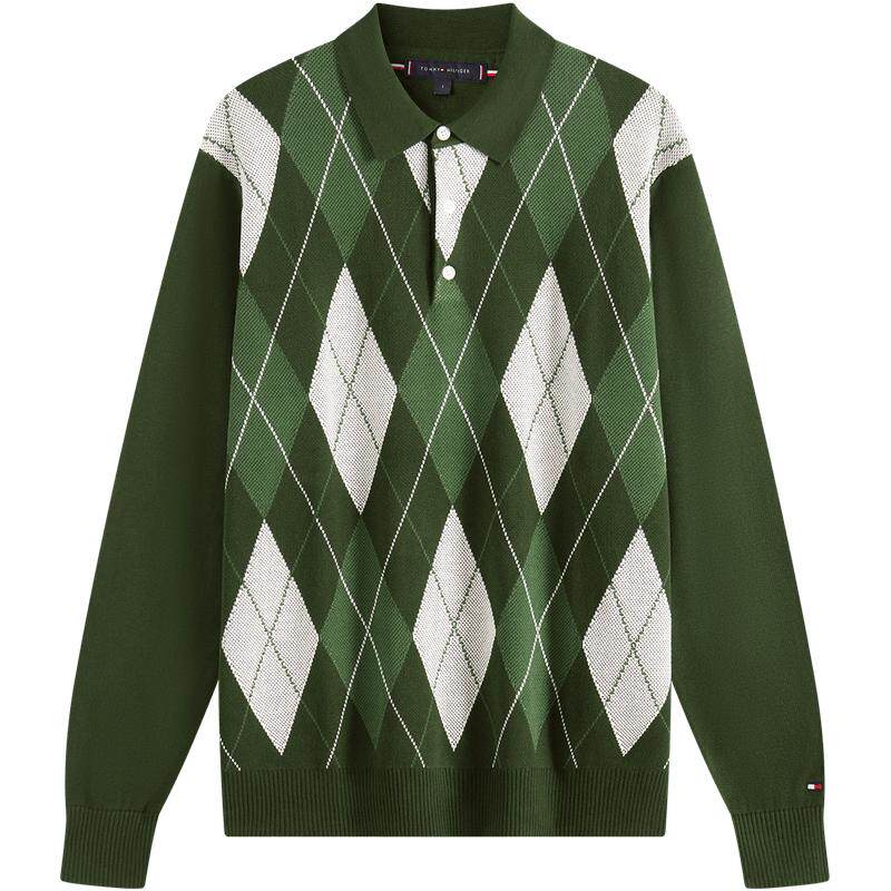 Tommy男装纯棉菱格POLO针织衫