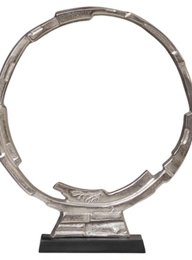 印度进口银色月轮抽象金属摆件