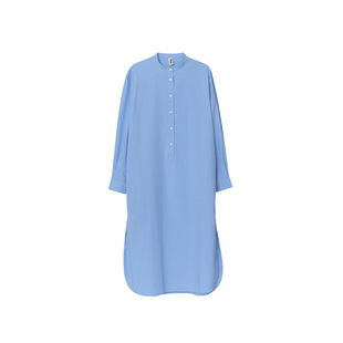 Fysea一片式立领罩衫纯棉高级感睡衣宽松家居服蓝衬衫休闲女睡裙