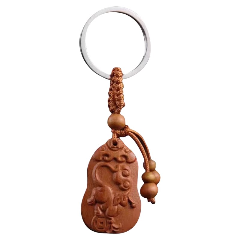 2025乙巳蛇年新款专属十二生肖桃木钥匙扣雕刻款木质男女款挂件